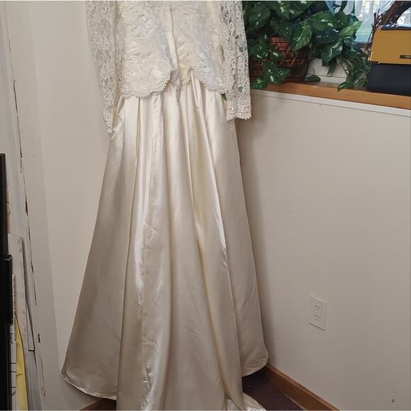 Vintage Jessica McClintock Wedding Gown Lace Bodice Satin Skirt Size 8 - Picture 5 of 16
